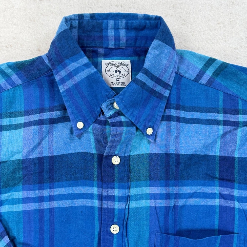 Brooks Brothers Mens Blue Plaid Cotton Button Down Sport Shirt Size M L/S